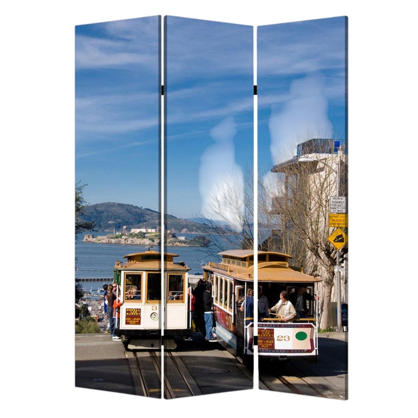 48" X 72" Multi Color Wood Canvas San Francisco Screen-Room Dividers-DECOROLALA