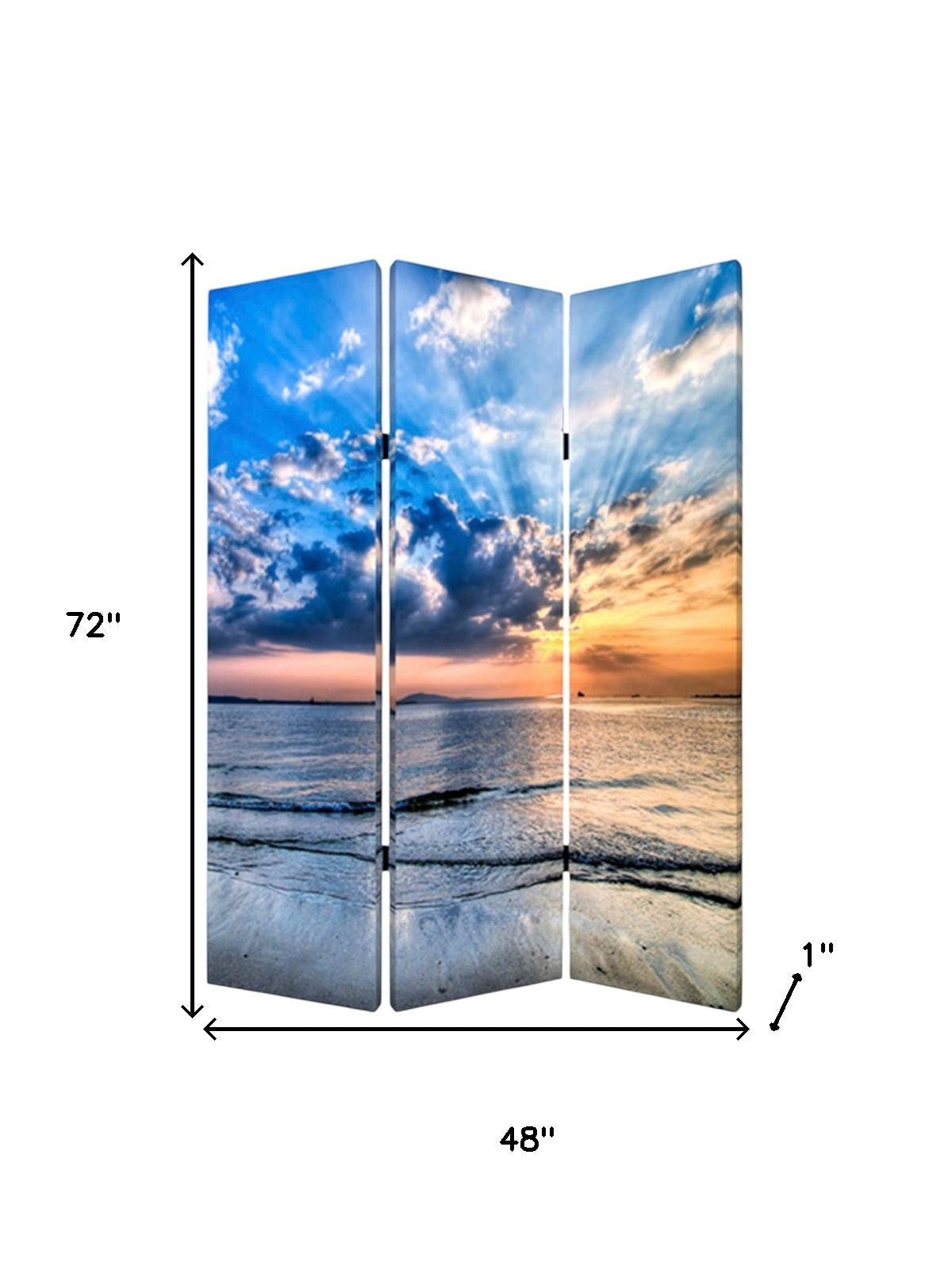 48" X 72" Multi Color Wood Canvas Seaside Serenity Screen-Room Dividers-DECOROLALA