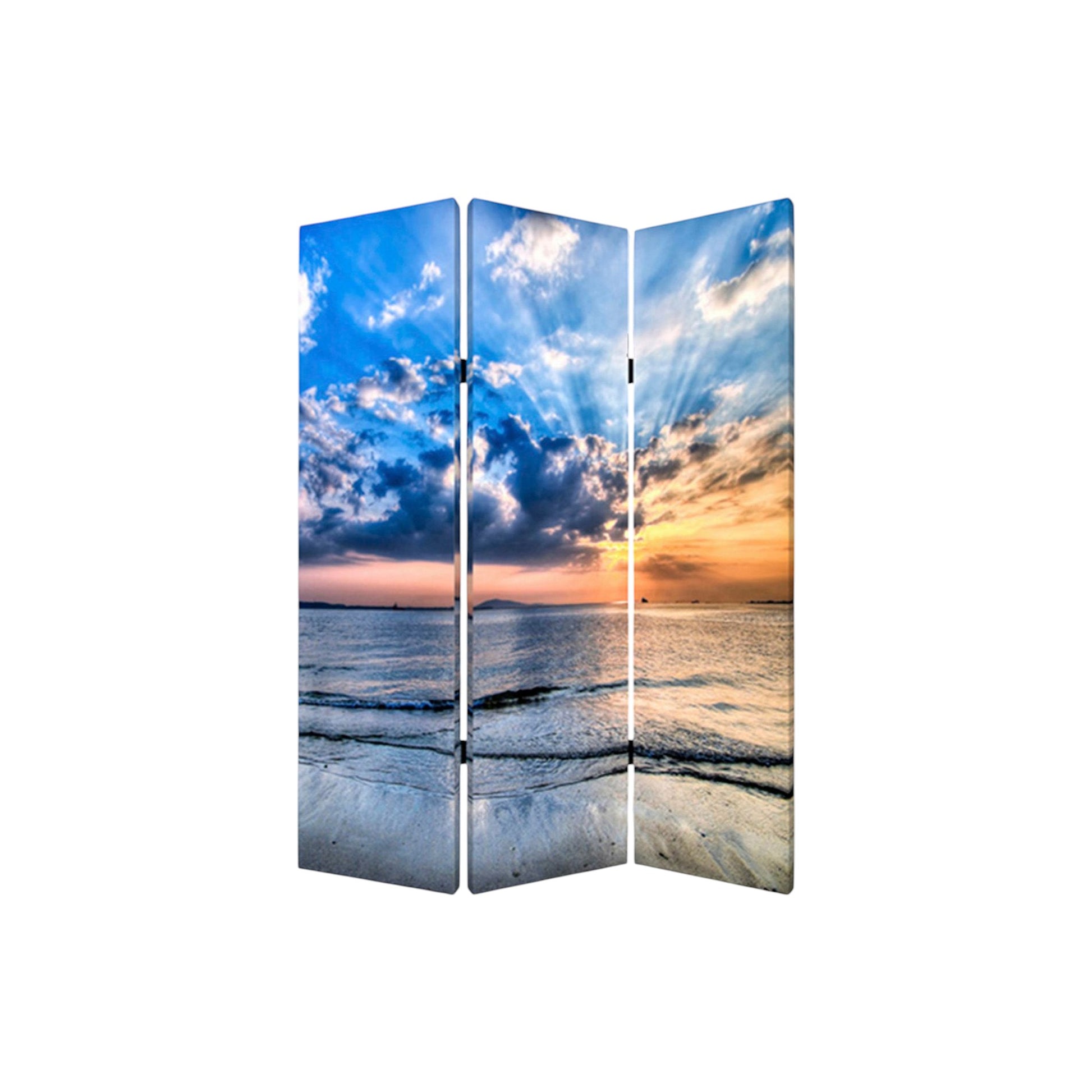 48" X 72" Multi Color Wood Canvas Seaside Serenity Screen-Room Dividers-DECOROLALA