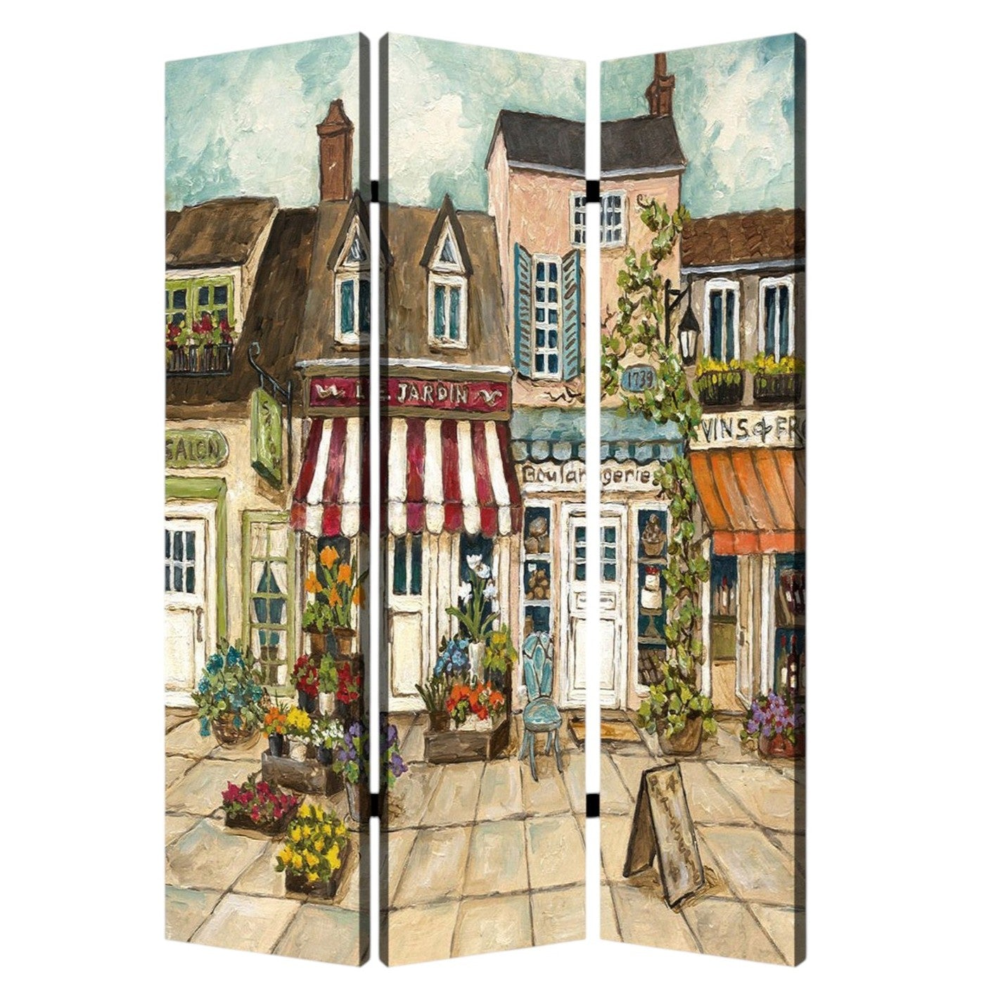 48 X 72 Multi Color Wood Canvas Seaside Town Slate Screen-Room Dividers-DECOROLALA