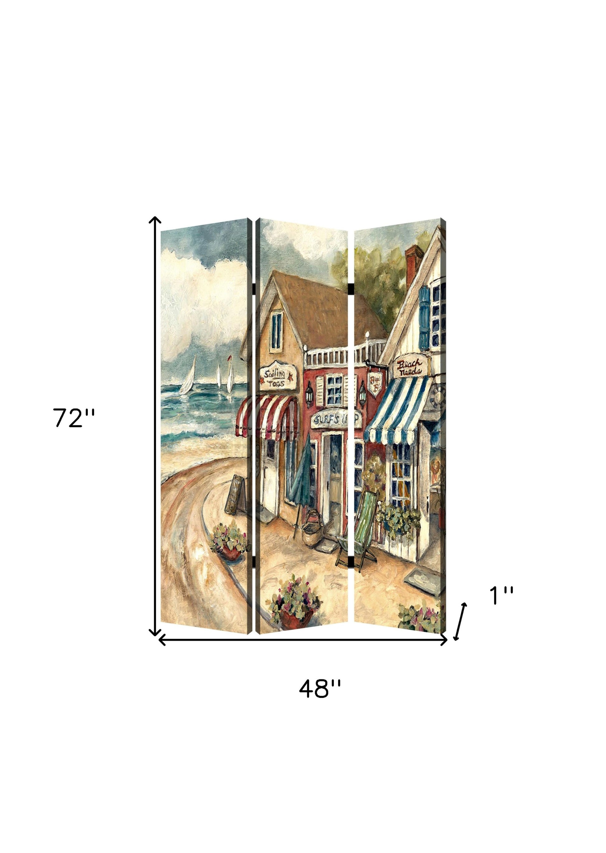 48 X 72 Multi Color Wood Canvas Seaside Town Slate Screen-Room Dividers-DECOROLALA
