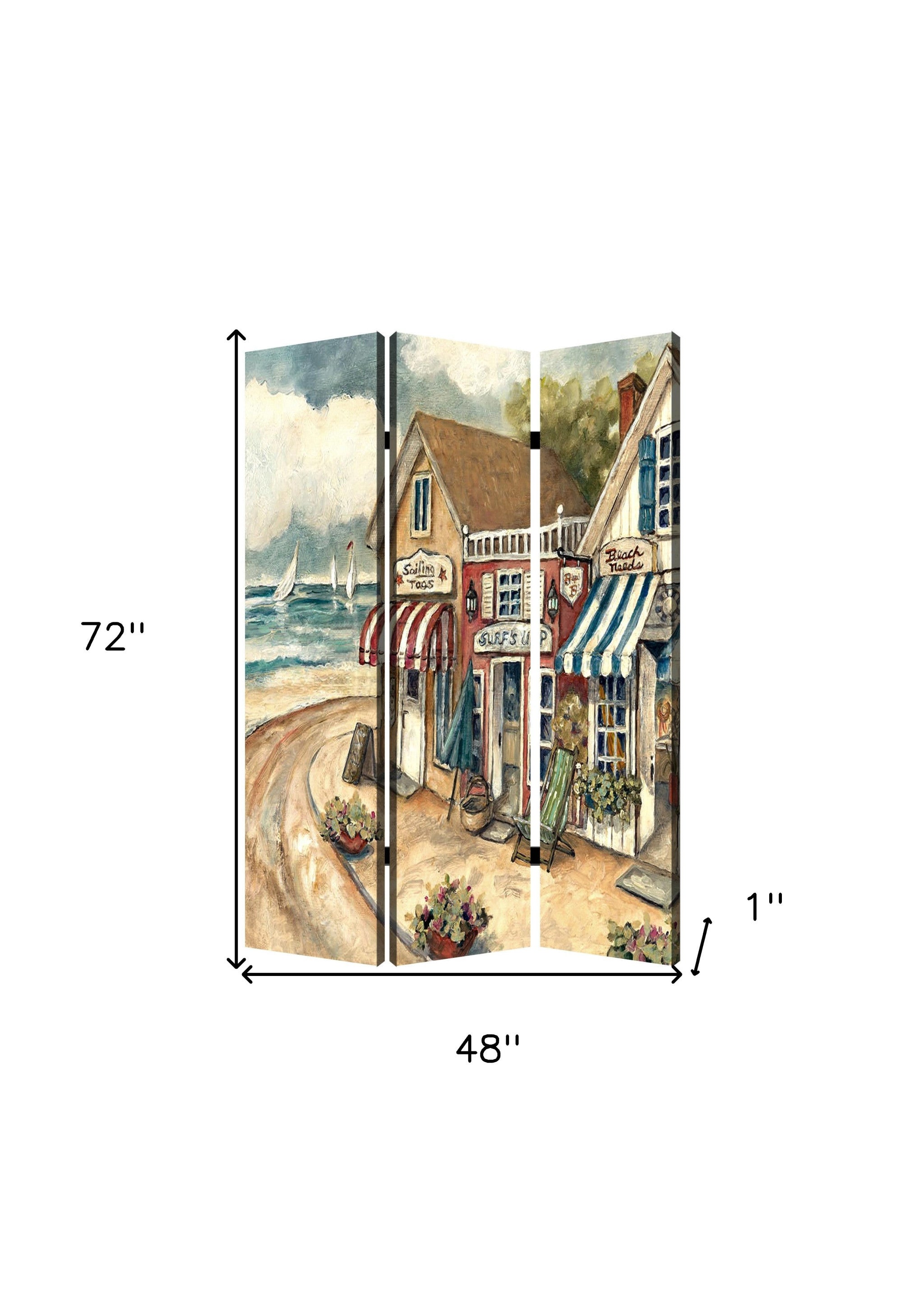 48 X 72 Multi Color Wood Canvas Seaside Town Slate Screen-Room Dividers-DECOROLALA
