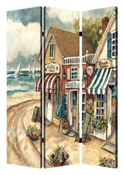 48 X 72 Multi Color Wood Canvas Seaside Town Slate Screen-Room Dividers-DECOROLALA