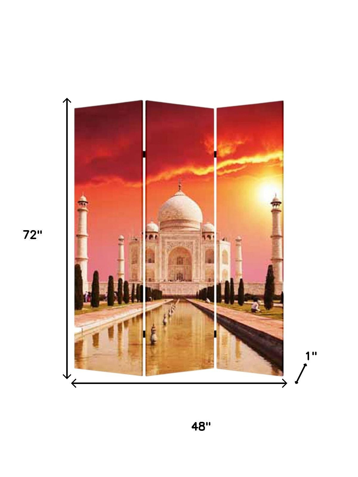 48" X 72" Multi Color Wood Canvas Taj Mahal Screen-Room Dividers-DECOROLALA