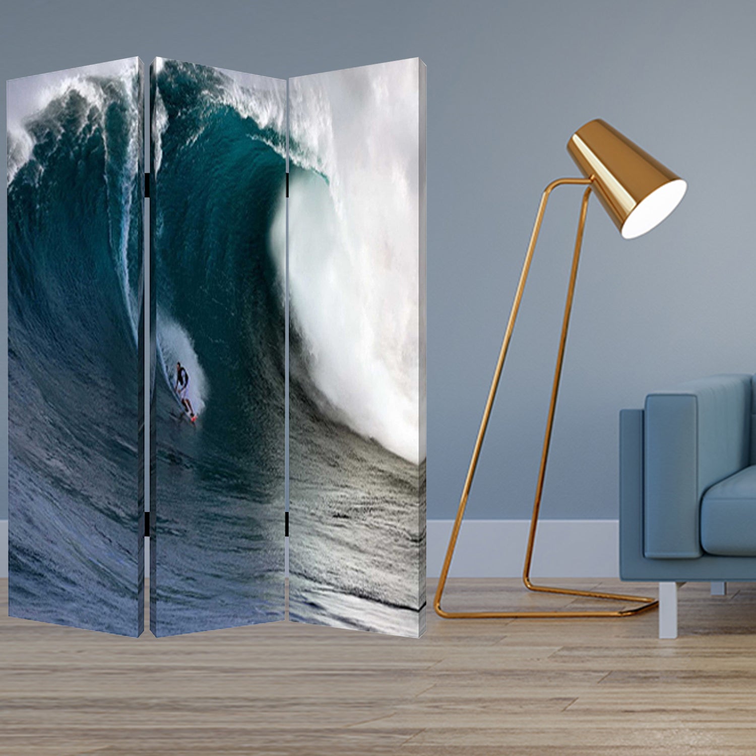 48 X 72 Multi Color Wood Canvas Wave Screen-Room Dividers-DECOROLALA