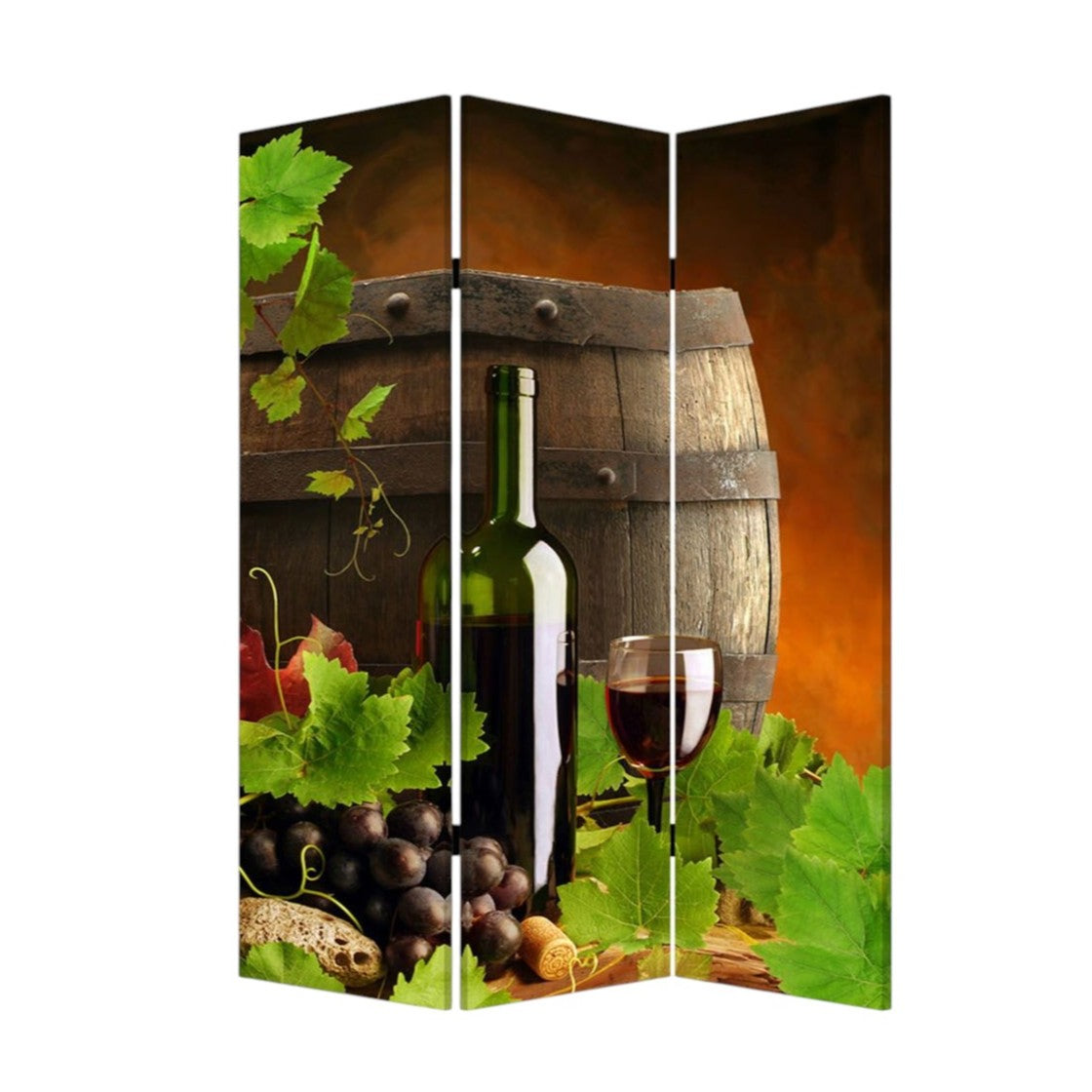 48" X 72" Multi Color Wood Canvas Wine Country Screen-Room Dividers-DECOROLALA