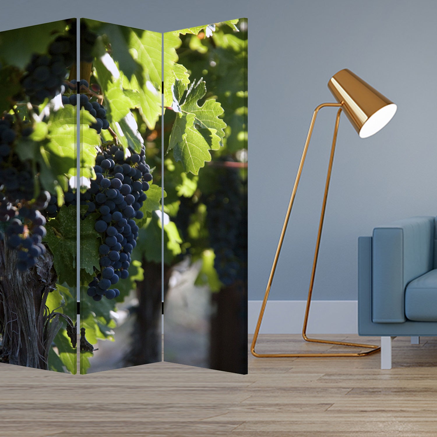 48" X 72" Multi Color Wood Canvas Wine Country Screen-Room Dividers-DECOROLALA