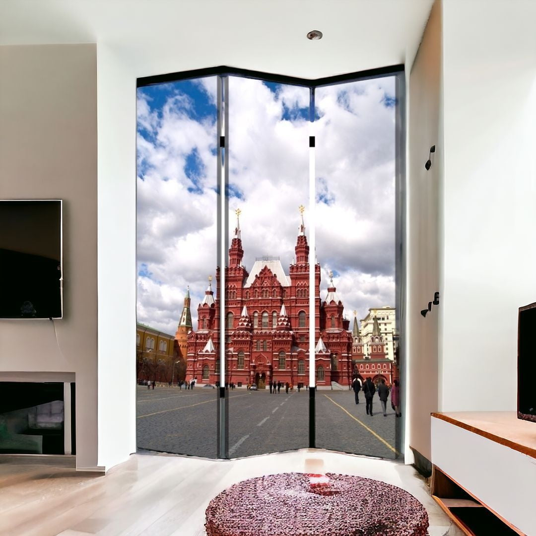 48" X 72" Red Blue and White Wood Canvas Russia Screen-Room Dividers-DECOROLALA