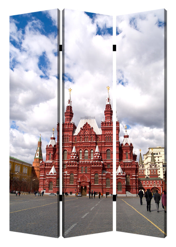 48" X 72" Red Blue and White Wood Canvas Russia Screen-Room Dividers-DECOROLALA