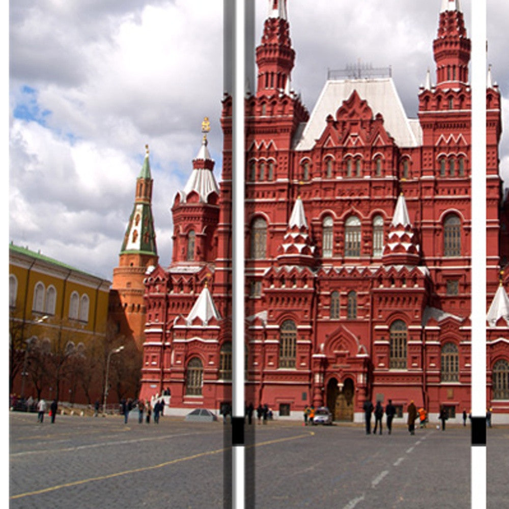 48" X 72" Red Blue and White Wood Canvas Russia Screen-Room Dividers-DECOROLALA