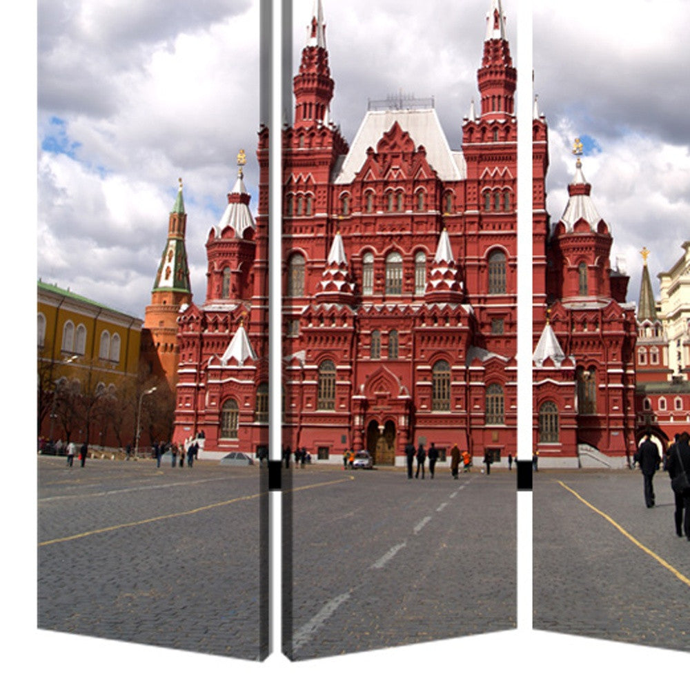 48" X 72" Red Blue and White Wood Canvas Russia Screen-Room Dividers-DECOROLALA