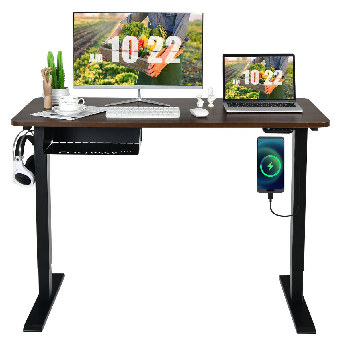 48-inch Electric Height Adjustable Standing Desk with Control Panel-Walnut-Standing Desks-DECOROLALA