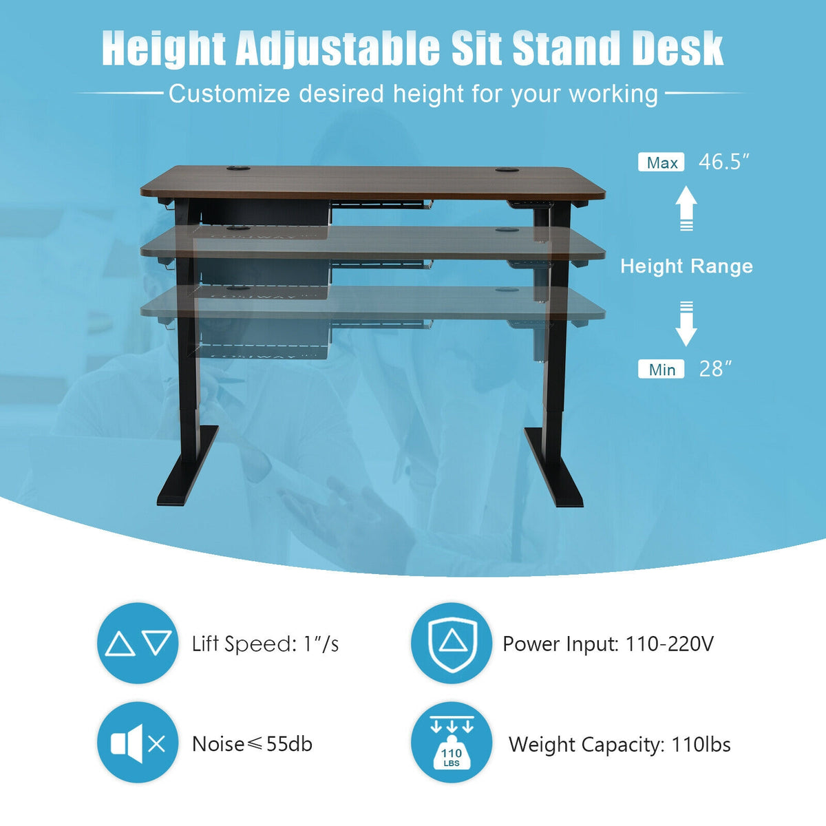 48-inch Electric Height Adjustable Standing Desk with Control Panel-Walnut-Standing Desks-DECOROLALA