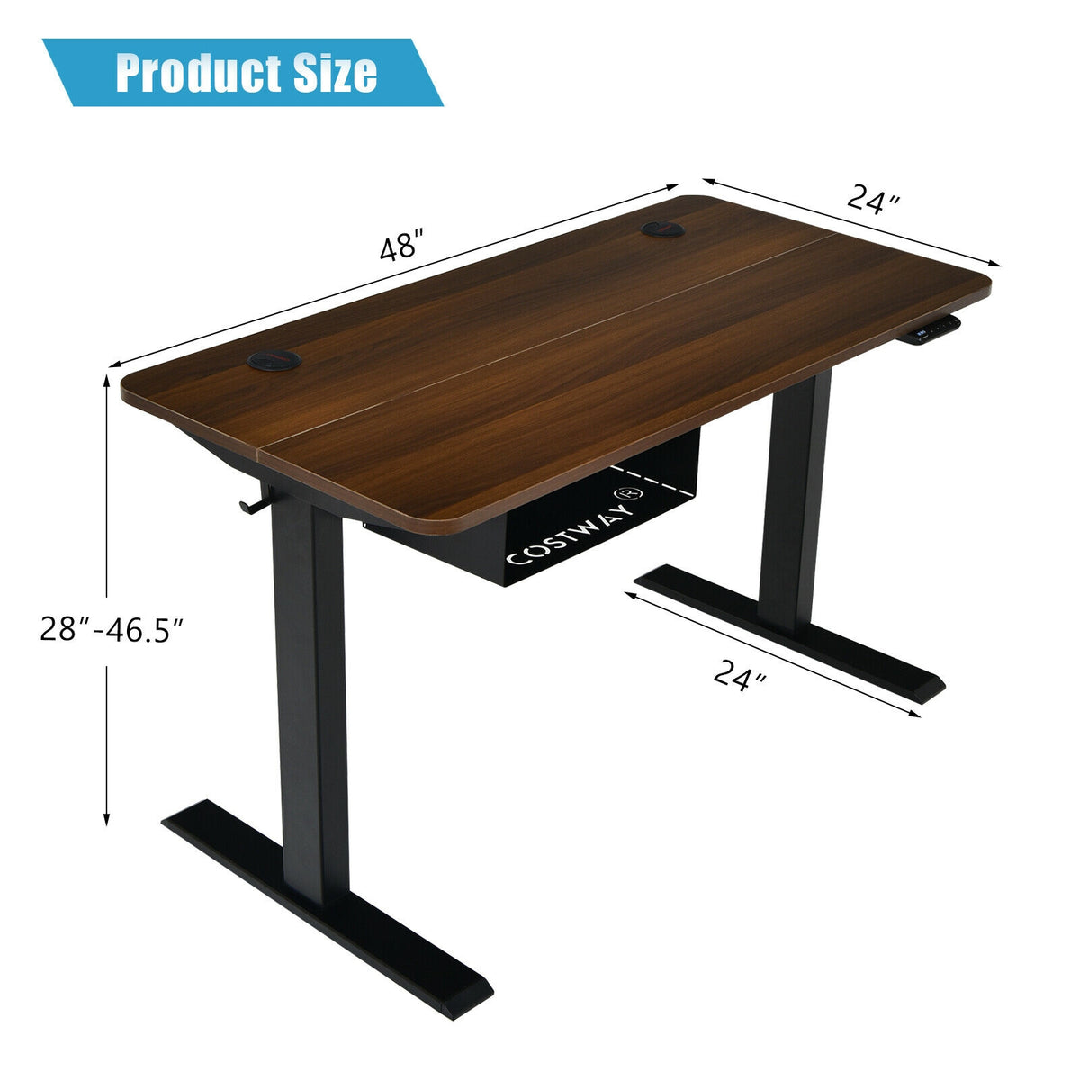 48-inch Electric Height Adjustable Standing Desk with Control Panel-Walnut-Standing Desks-DECOROLALA