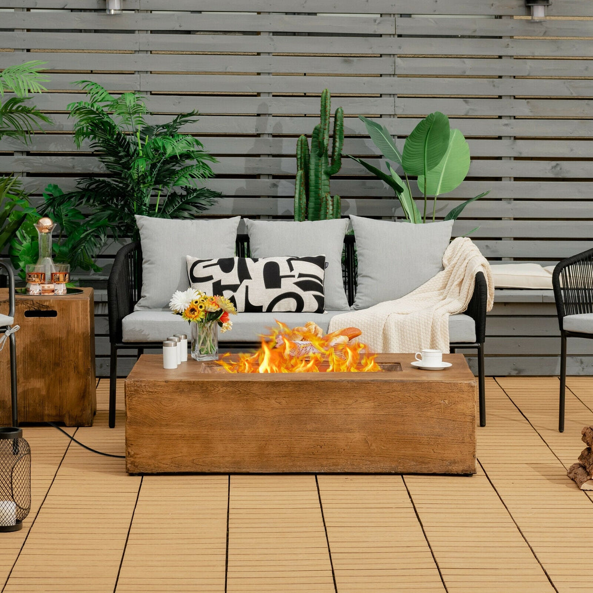 48 x 27Inch Outdoor Gas Fire Pit Table 50 000 BTU with Lava Rocks and Cover-Fire Pit Tables-DECOROLALA