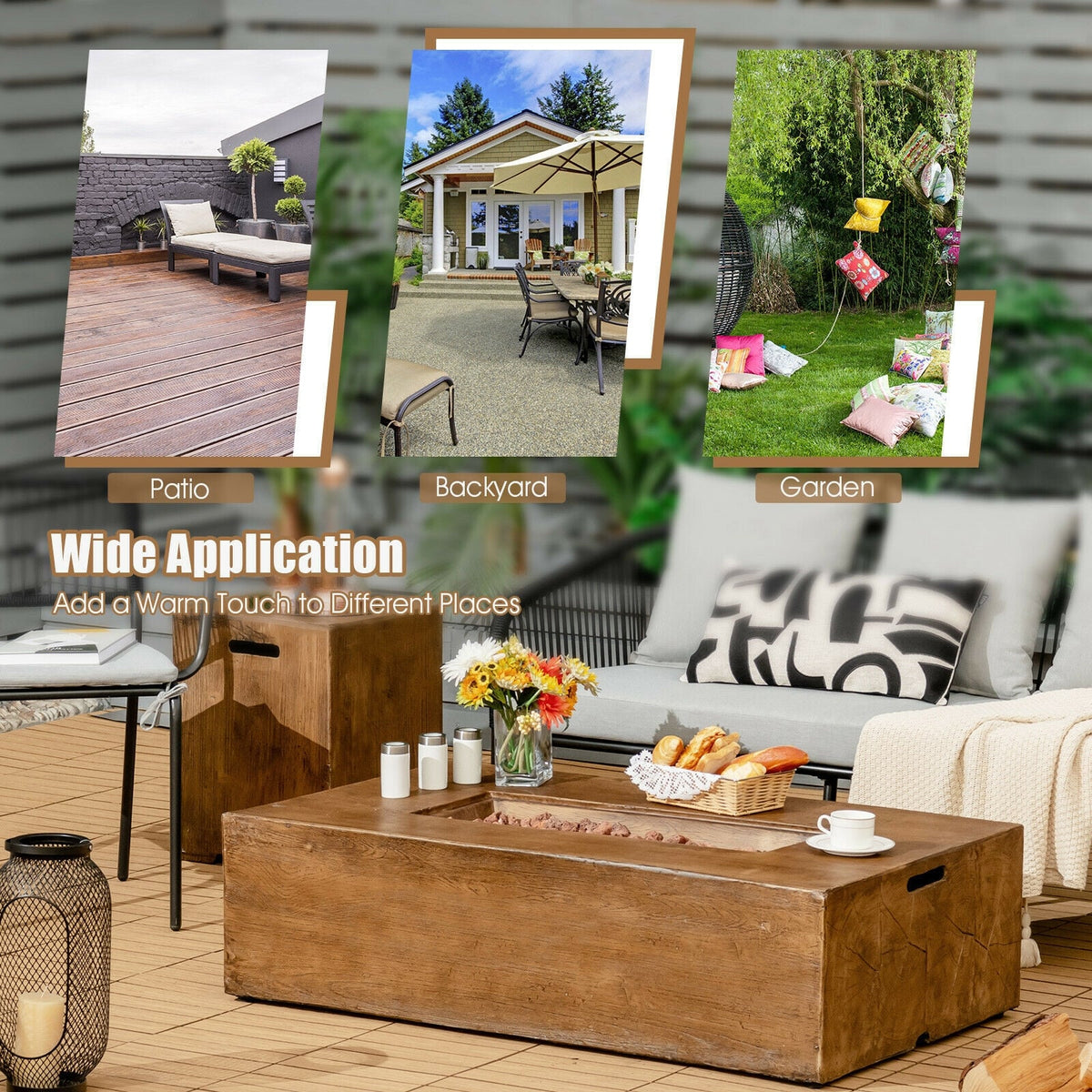 48 x 27Inch Outdoor Gas Fire Pit Table 50 000 BTU with Lava Rocks and Cover-Fire Pit Tables-DECOROLALA