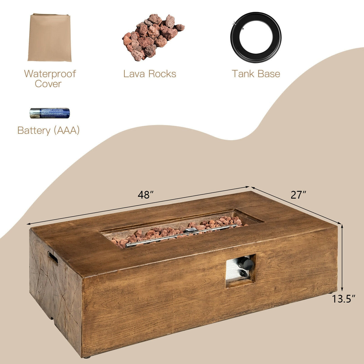 48 x 27Inch Outdoor Gas Fire Pit Table 50 000 BTU with Lava Rocks and Cover-Fire Pit Tables-DECOROLALA