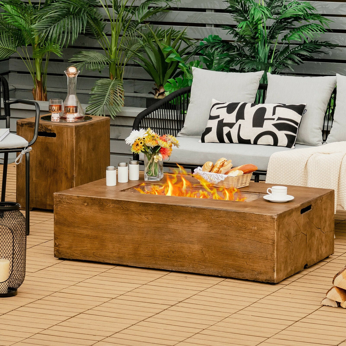 48 x 27Inch Outdoor Gas Fire Pit Table 50 000 BTU with Lava Rocks and Cover-Fire Pit Tables-DECOROLALA