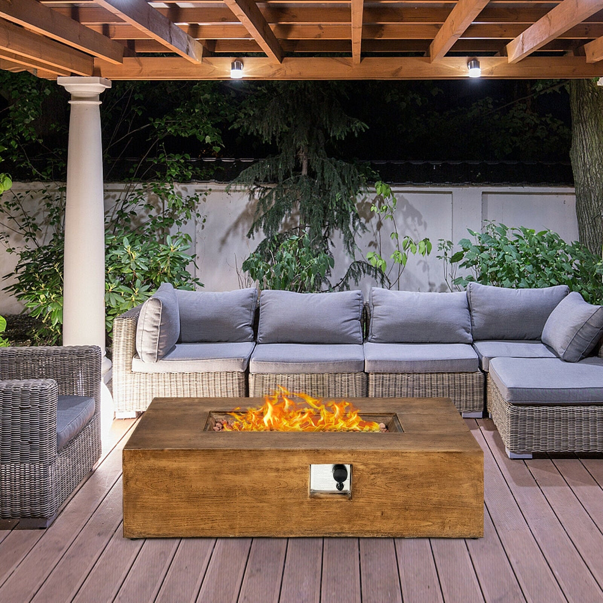 48 x 27Inch Outdoor Gas Fire Pit Table 50 000 BTU with Lava Rocks and Cover-Fire Pit Tables-DECOROLALA