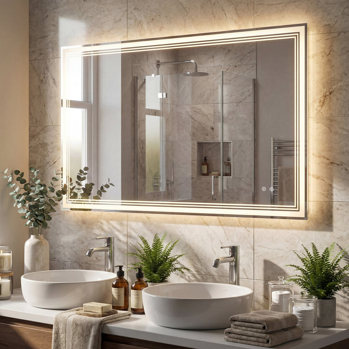48" x 28" LED Bathroom Mirror with Frontlit and Backlit-Wall Mirrors-DECOROLALA