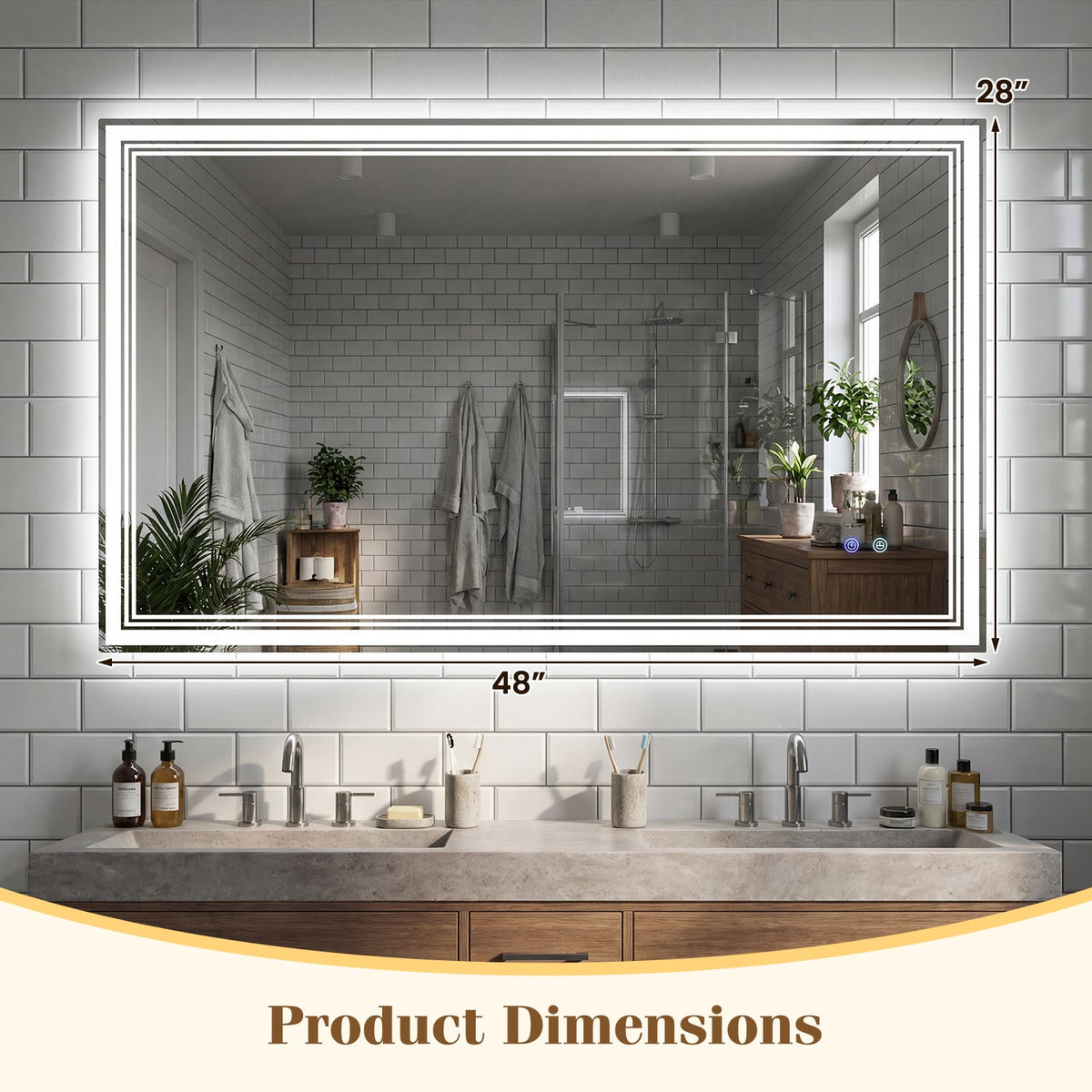 48" x 28" LED Bathroom Mirror with Frontlit and Backlit-Wall Mirrors-DECOROLALA