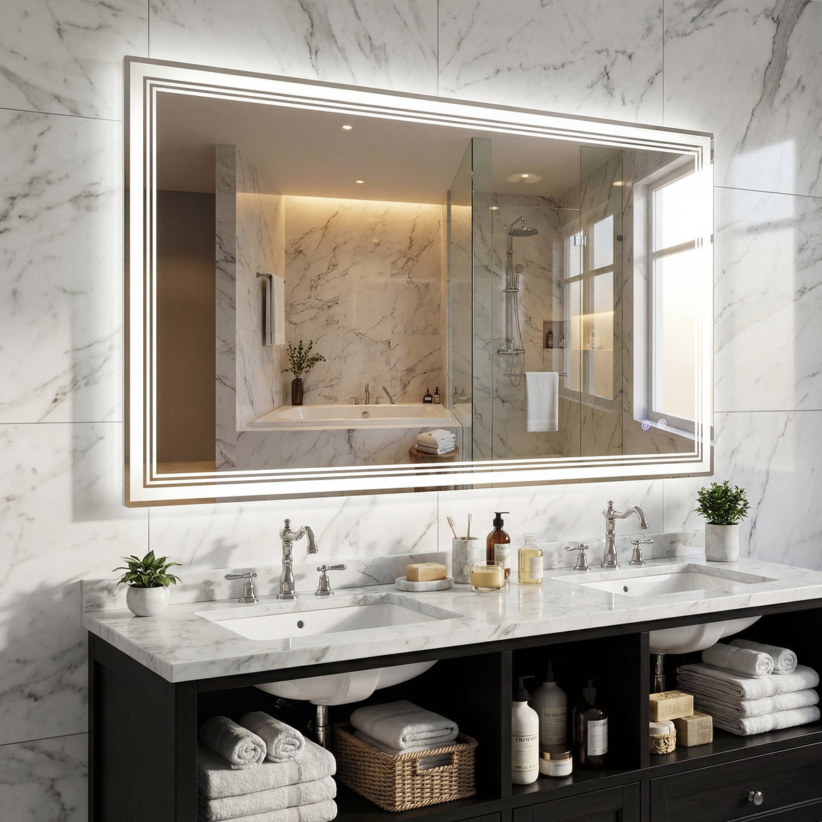 48" x 28" LED Bathroom Mirror with Frontlit and Backlit-Wall Mirrors-DECOROLALA