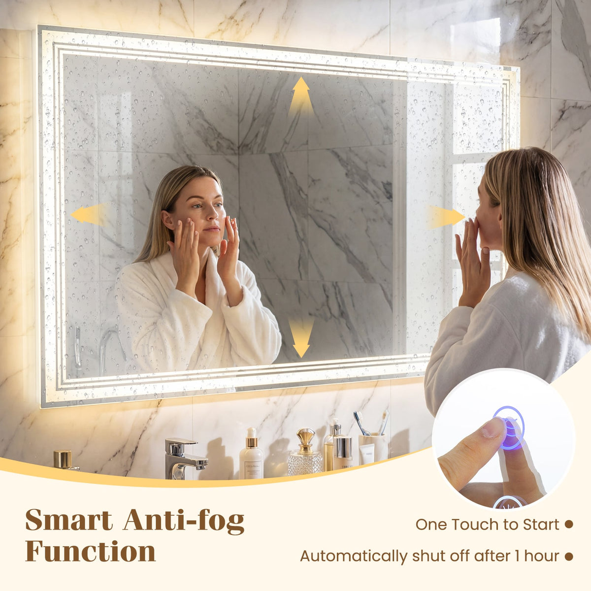 48" x 28" LED Bathroom Mirror with Frontlit and Backlit-Wall Mirrors-DECOROLALA