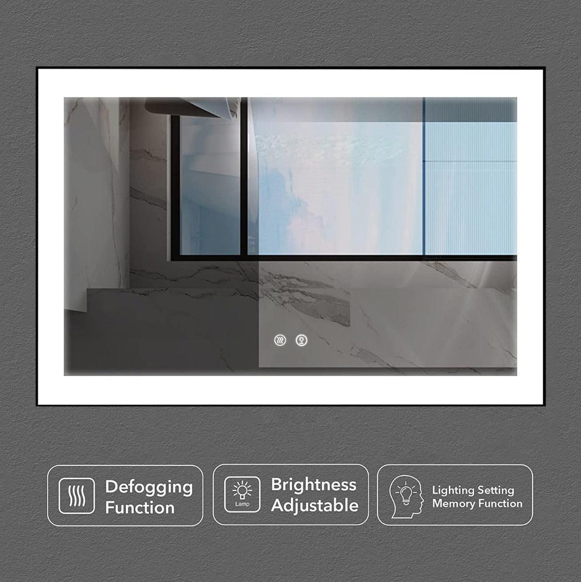 48" x 28" LED Bathroom Mirror with Matte Black Aluminum Frame - Hardwired Anti-Fog Smart Mirror with Frosted Edge Glow, Dimming Control & 6000K Backlit Lighting-Migration_Mirrors-DECOROLALA