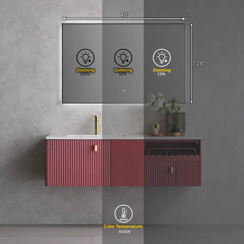 48" x 28" Premium LED Bathroom Mirror with Matte Black Aluminum Frame - Anti-Fog Smart Mirror with Adaptive Dimming Control, 6000K Cool White Lighting & Compact Illumination Design-Migration_Mirrors-DECOROLALA