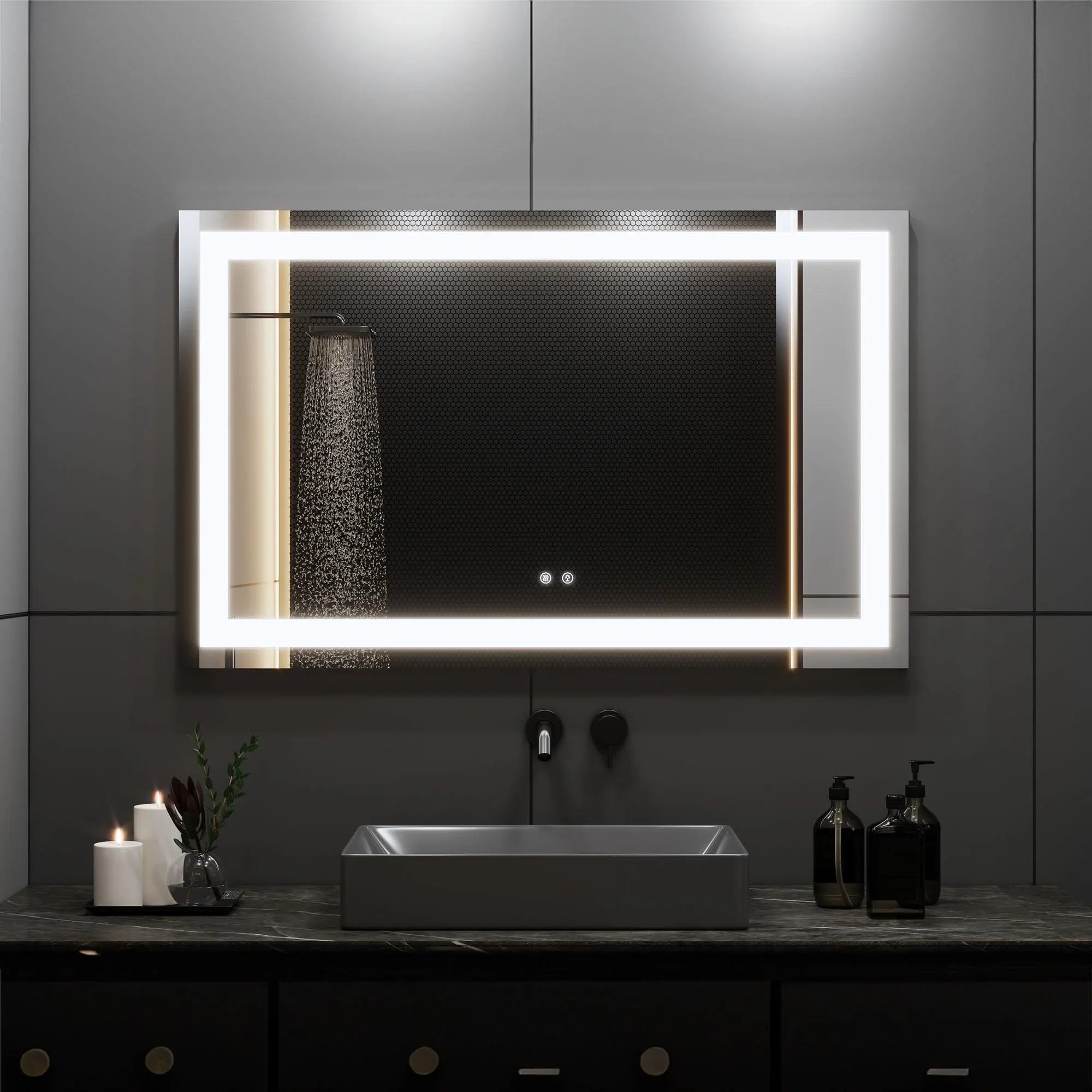 48" x 30" Professional LED Bathroom Mirror with Four-Sided Frost Lighting - Studio-Grade Anti-Fog Mirror with 5185 Lumens, 80+ CRI Color Accuracy, Touch Dimming Control & Advanced Light Guide Technology-Migration_Mirrors-DECOROLALA