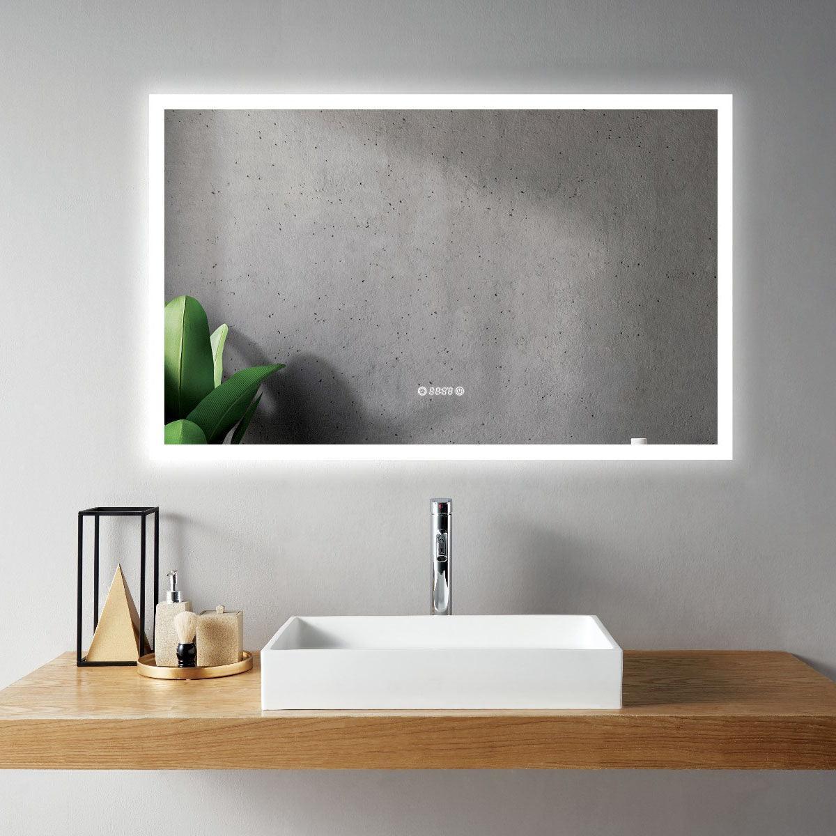 48" x 30" Smart LED Bathroom Mirror with Digital Time & Temperature Display - Professional Anti-Fog Mirror with Dual Color Temperature (3000K/6000K), Touch Dimming Control & 5mm Copper-Free Silver Glass-Migration_Mirrors-DECOROLALA