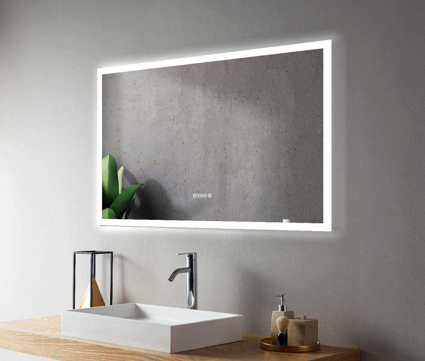 48" x 30" Smart LED Bathroom Mirror with Digital Time & Temperature Display - Professional Anti-Fog Mirror with Dual Color Temperature (3000K/6000K), Touch Dimming Control & 5mm Copper-Free Silver Glass-Migration_Mirrors-DECOROLALA