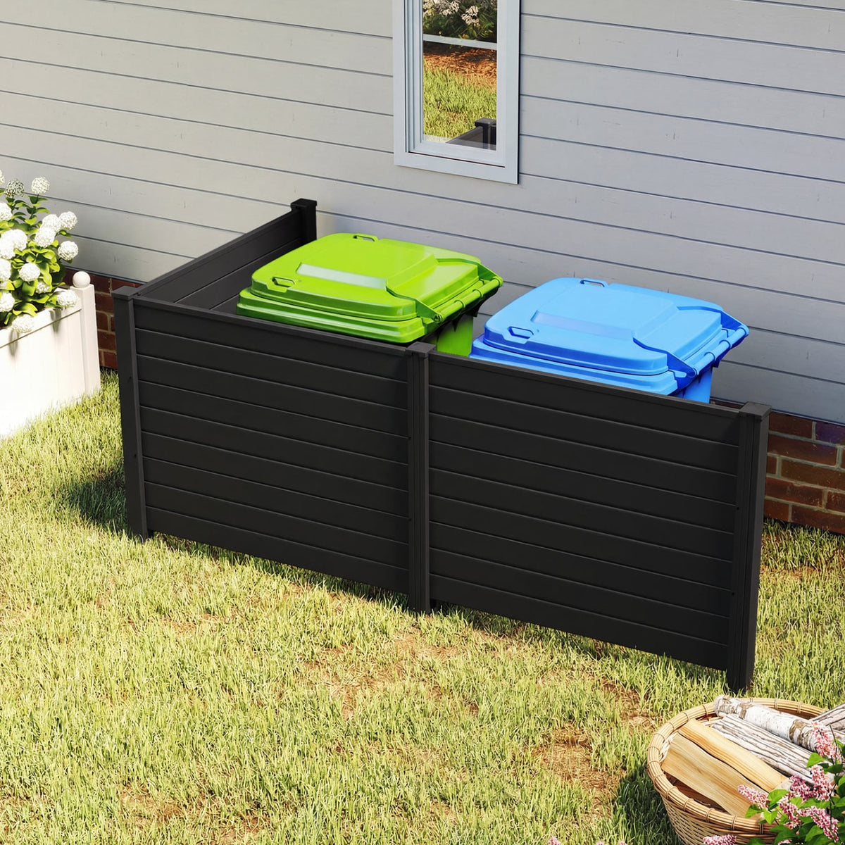 48 x 38 Inch Air Conditioner Fence 3 Panels with Metal Ground Stakes for Patio Backyard-Black-Outdoor Privacy Screens-DECOROLALA