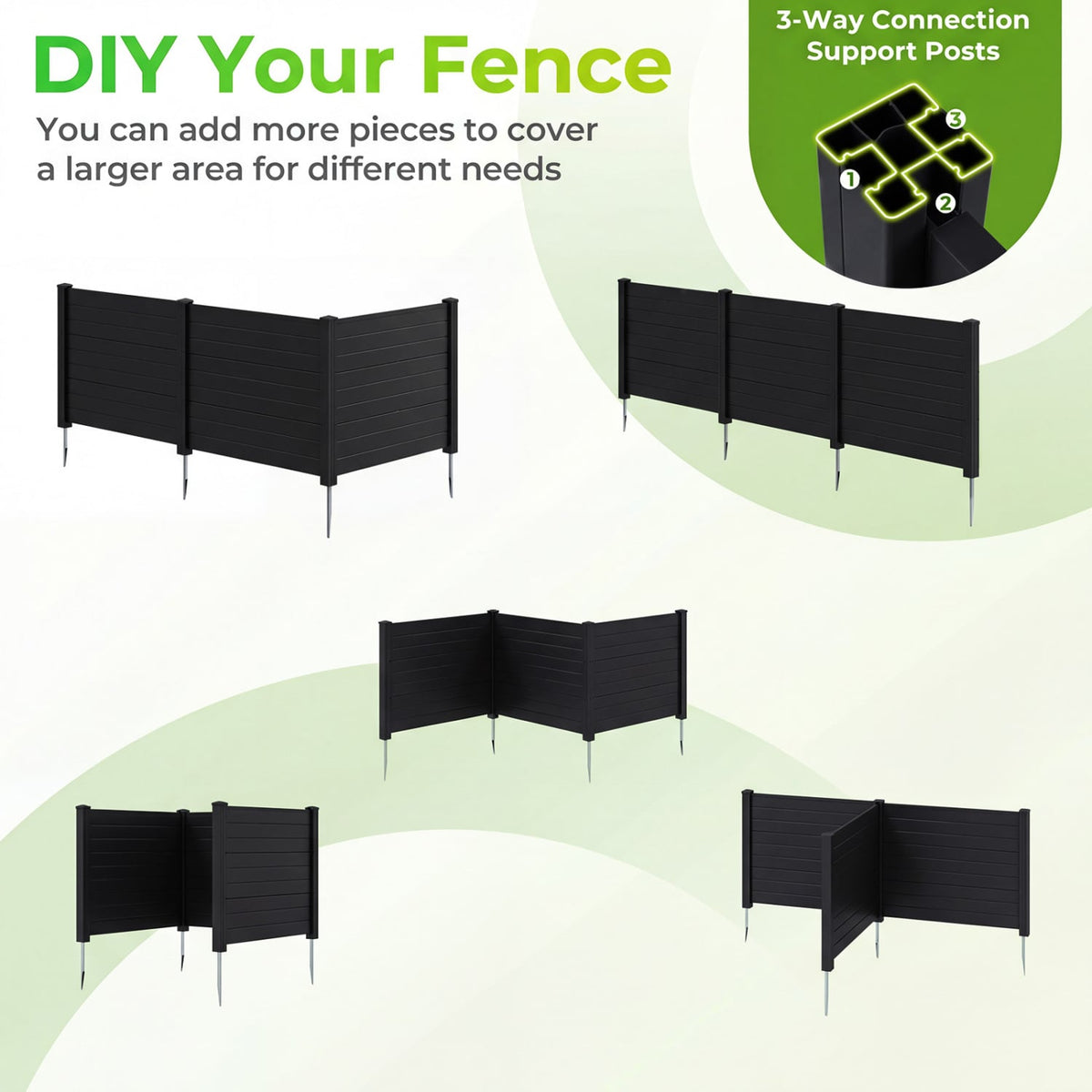 48 x 38 Inch Air Conditioner Fence 3 Panels with Metal Ground Stakes for Patio Backyard-Black-Outdoor Privacy Screens-DECOROLALA