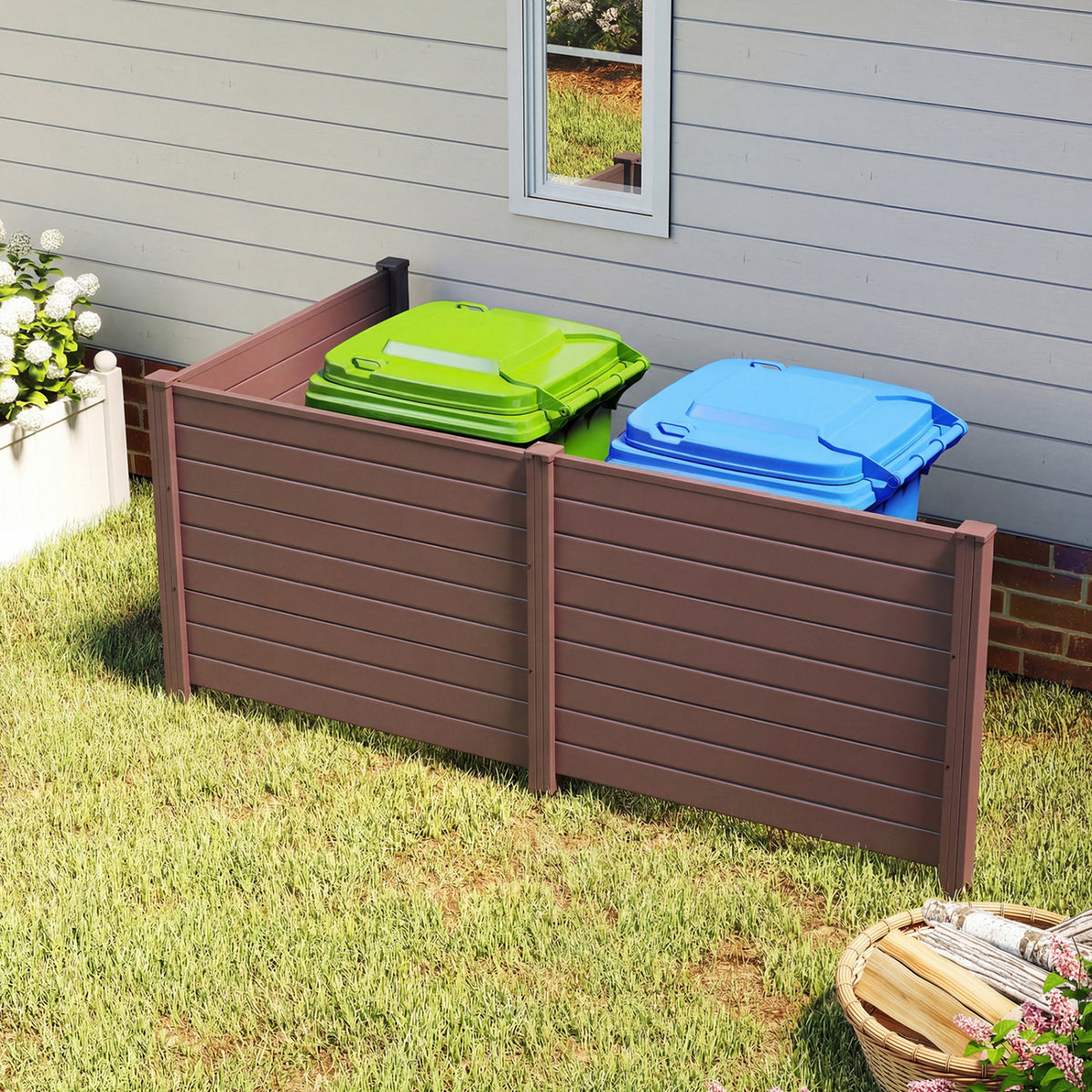 48 x 38 Inch Air Conditioner Fence 3 Panels with Metal Ground Stakes for Patio Backyard-Brown-Outdoor Privacy Screens-DECOROLALA