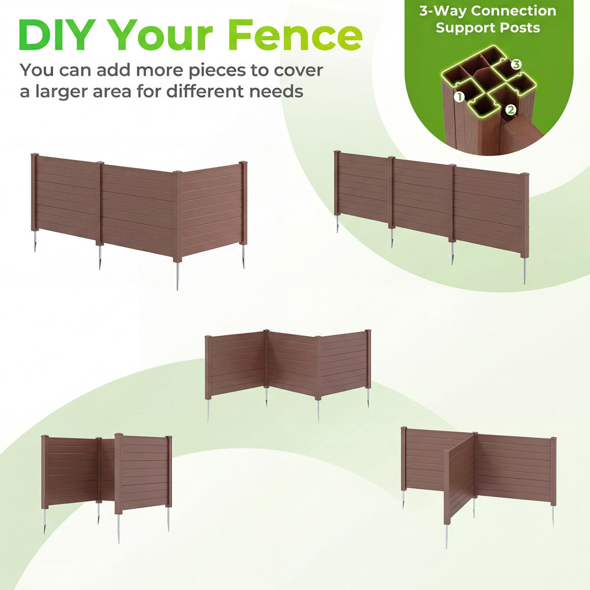 48 x 38 Inch Air Conditioner Fence 3 Panels with Metal Ground Stakes for Patio Backyard-Brown-Outdoor Privacy Screens-DECOROLALA