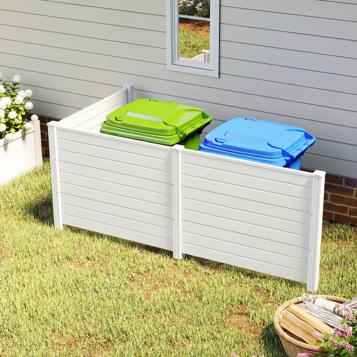 48 x 38 Inch Air Conditioner Fence 3 Panels with Metal Ground Stakes for Patio Backyard-White-Outdoor Privacy Screens-DECOROLALA