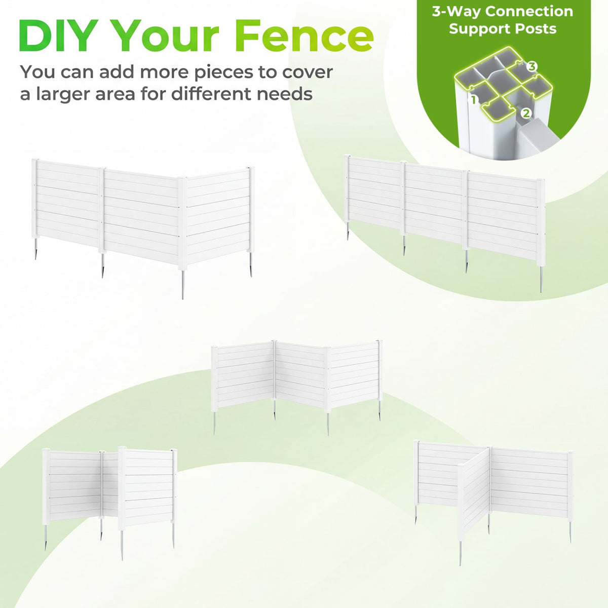 48 x 38 Inch Air Conditioner Fence 3 Panels with Metal Ground Stakes for Patio Backyard-White-Outdoor Privacy Screens-DECOROLALA