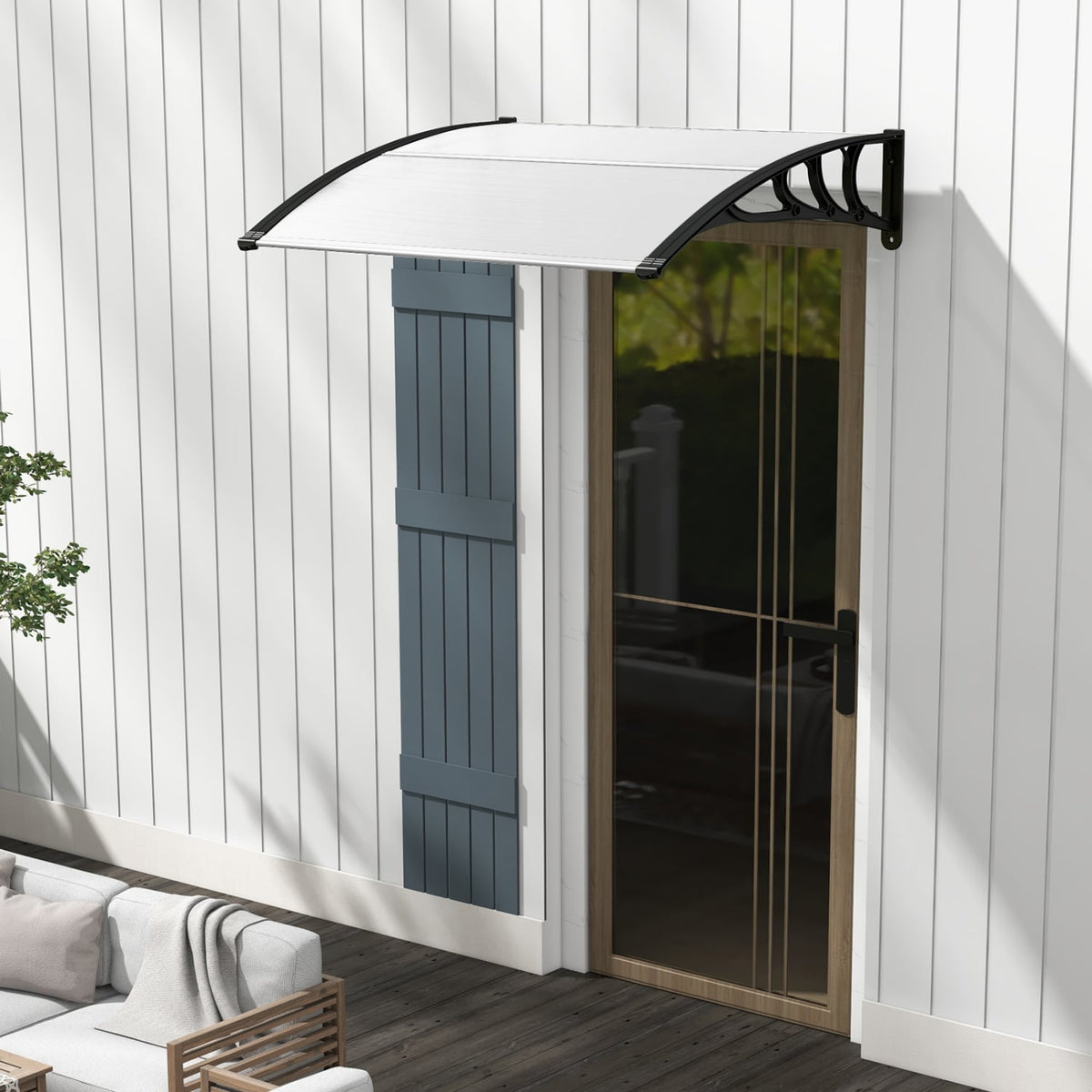48 x 40 Inch Outdoor Front Door Window Awning Door Canopy Exterior-Black-Outdoor Shades-DECOROLALA