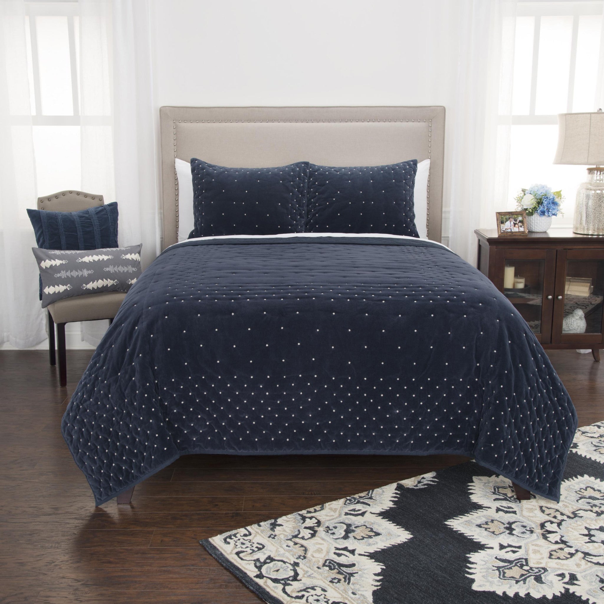 Indigo Polka Dots King Quilt-Comforters and Quilts-DECOROLALA