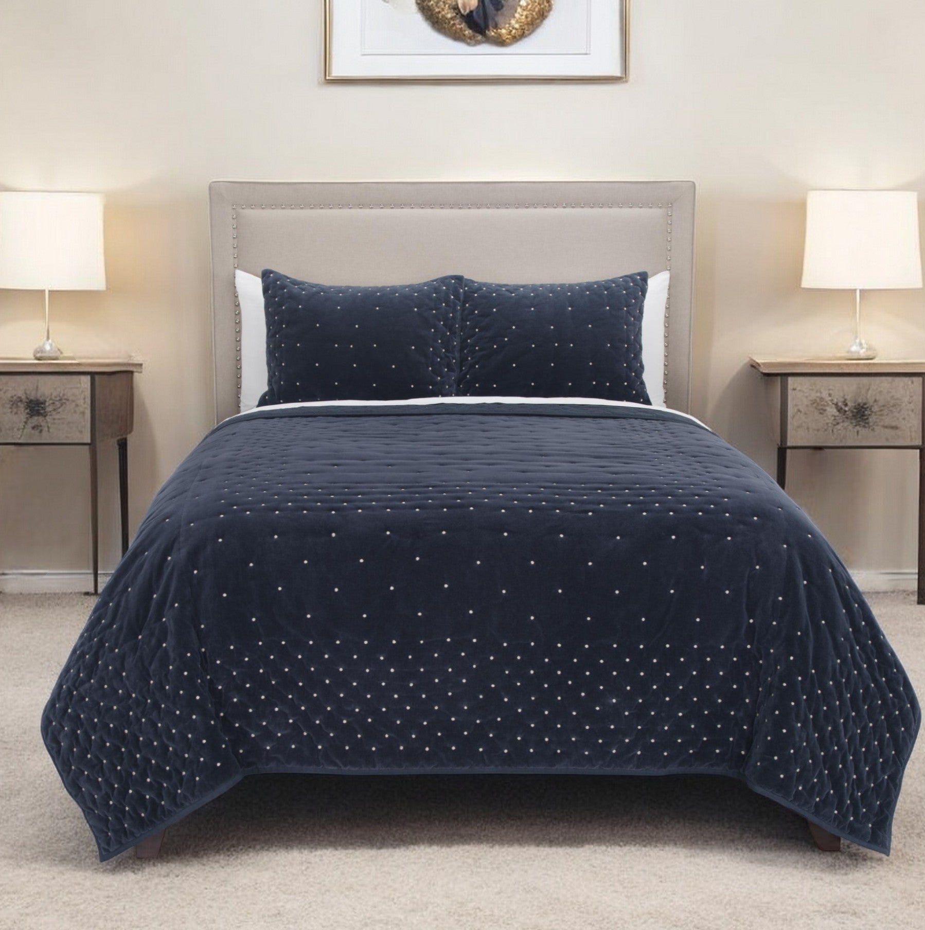 Indigo Polka Dots King Quilt-Comforters and Quilts-DECOROLALA
