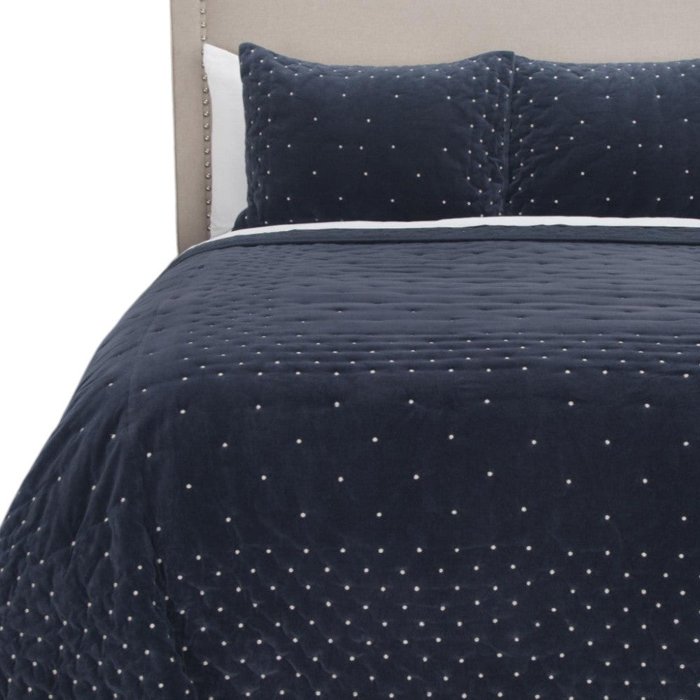 Indigo Polka Dots King Quilt-Comforters and Quilts-DECOROLALA