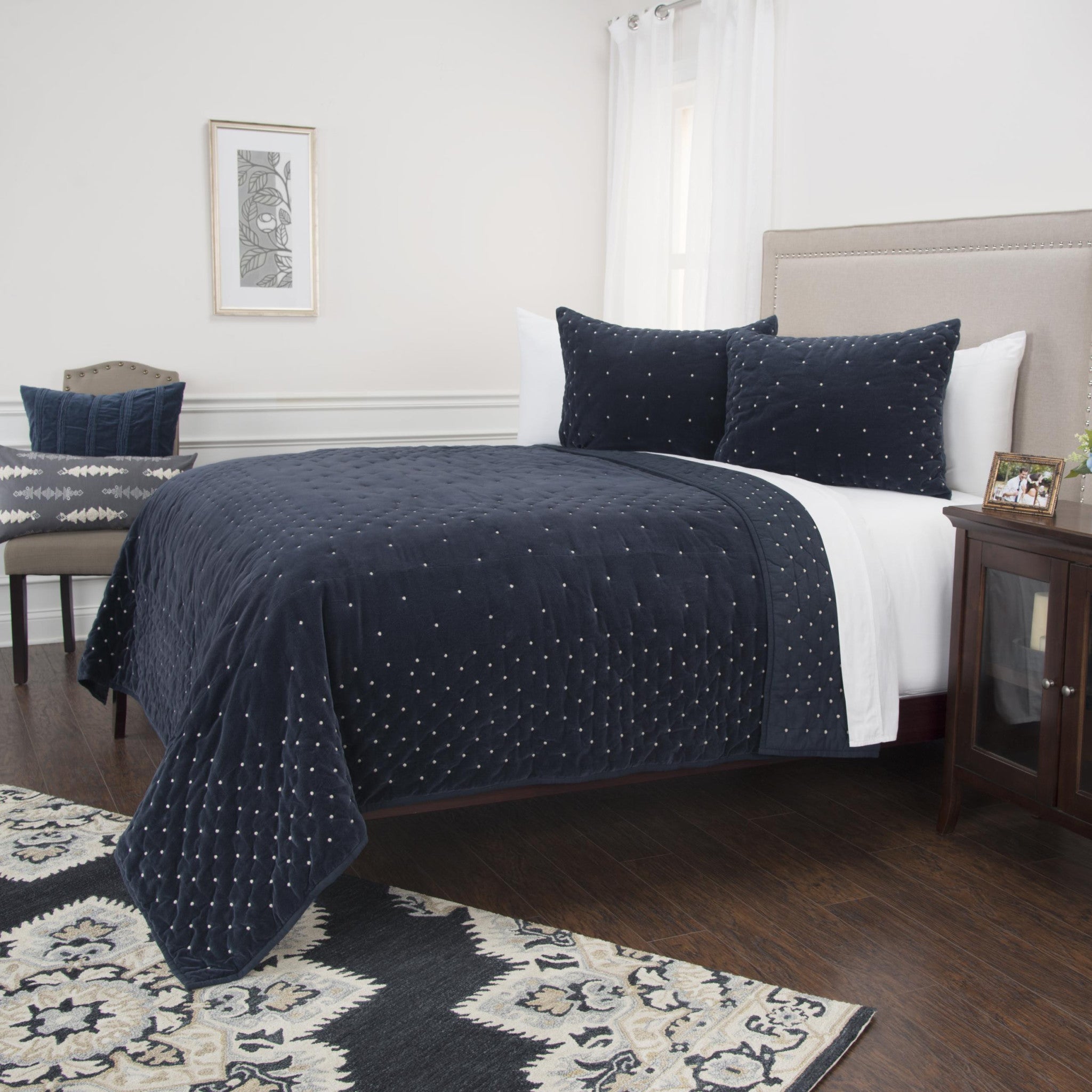 Indigo Polka Dots Queen Quilt-Comforters and Quilts-DECOROLALA