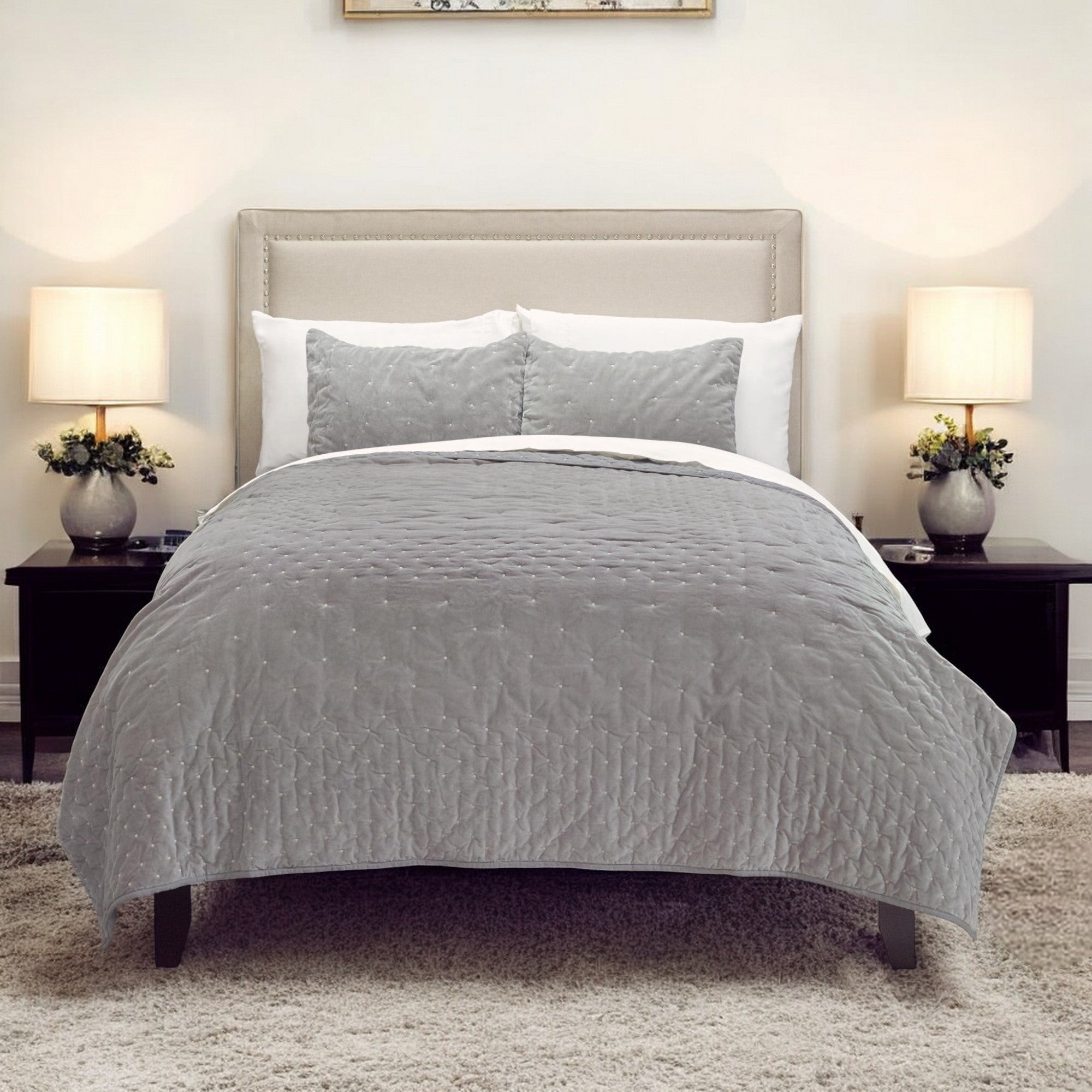 Gray Polka Dots King Quilt-Comforters and Quilts-DECOROLALA
