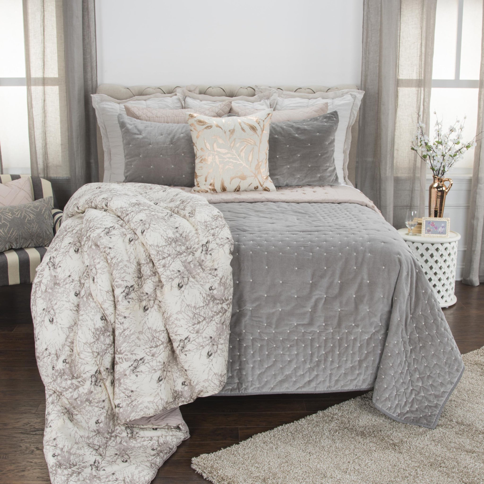 Gray Polka Dots King Quilt-Comforters and Quilts-DECOROLALA