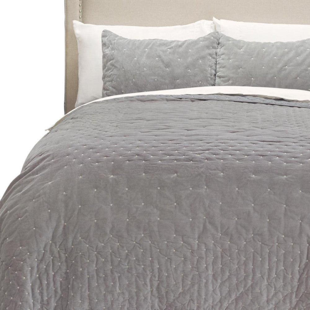Gray Polka Dots King Quilt-Comforters and Quilts-DECOROLALA