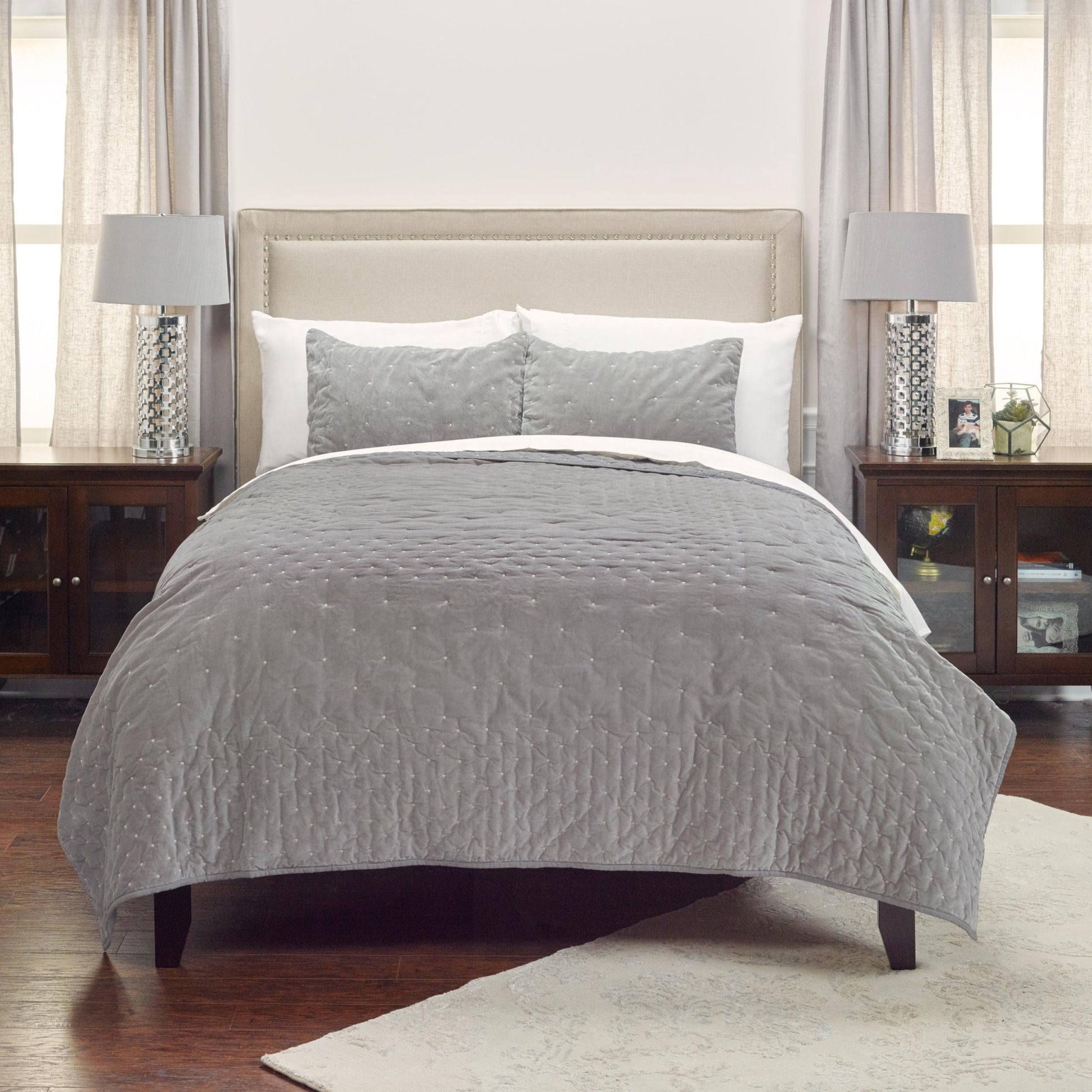 Gray Polka Dots Queen Quilt-Comforters and Quilts-DECOROLALA