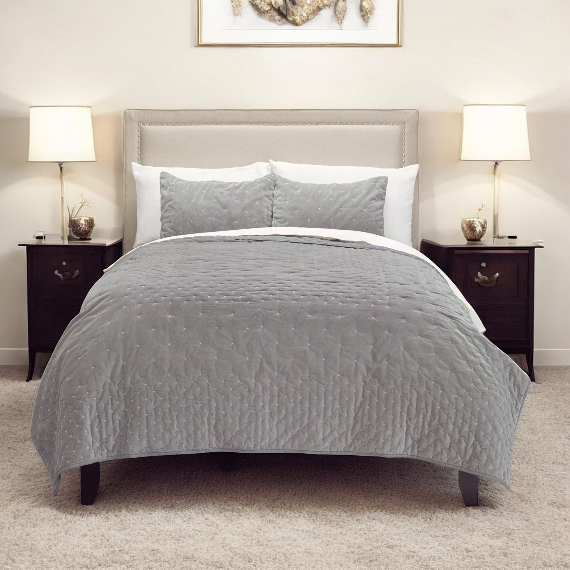 Gray Polka Dots Queen Quilt-Comforters and Quilts-DECOROLALA