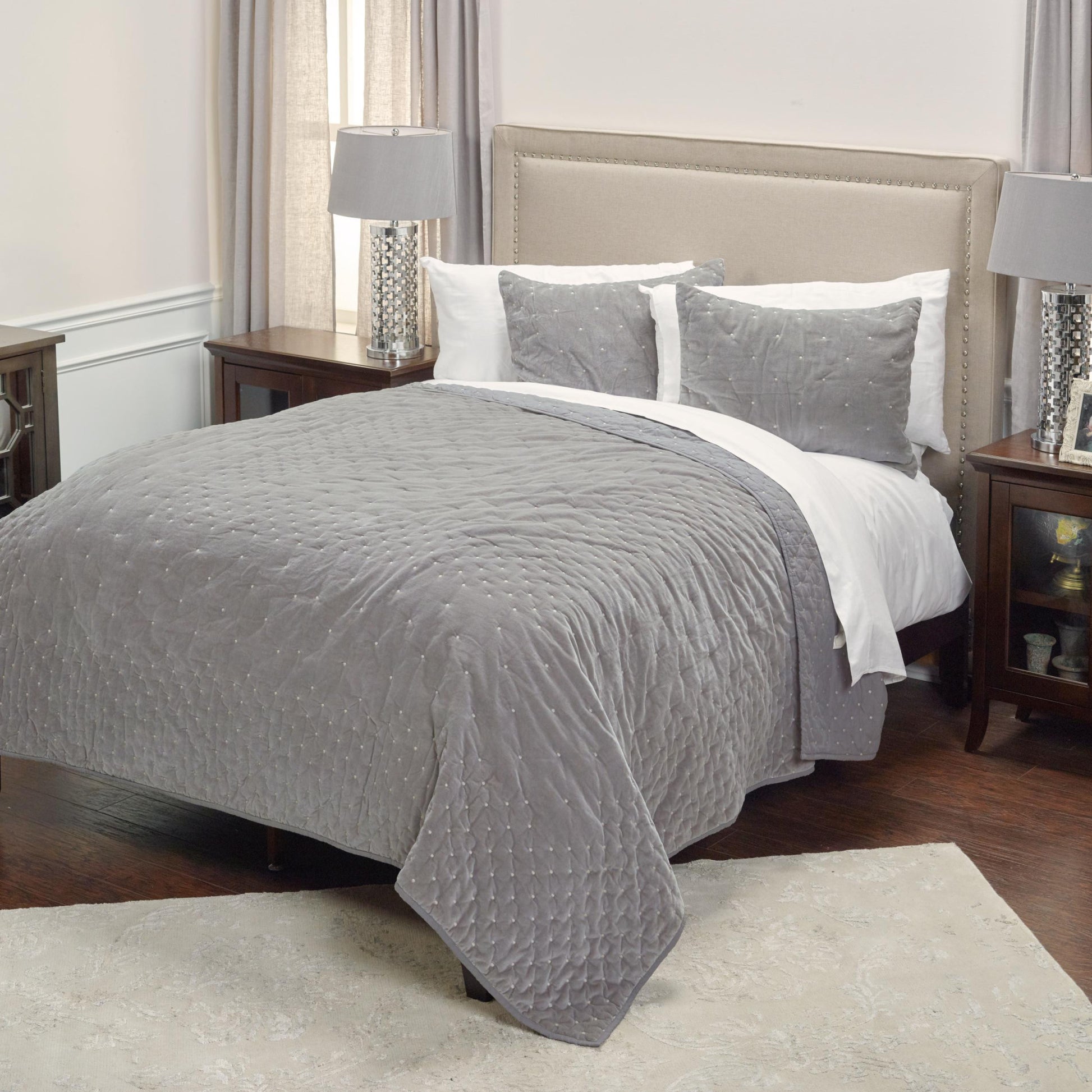 Gray Polka Dots Queen Quilt-Comforters and Quilts-DECOROLALA