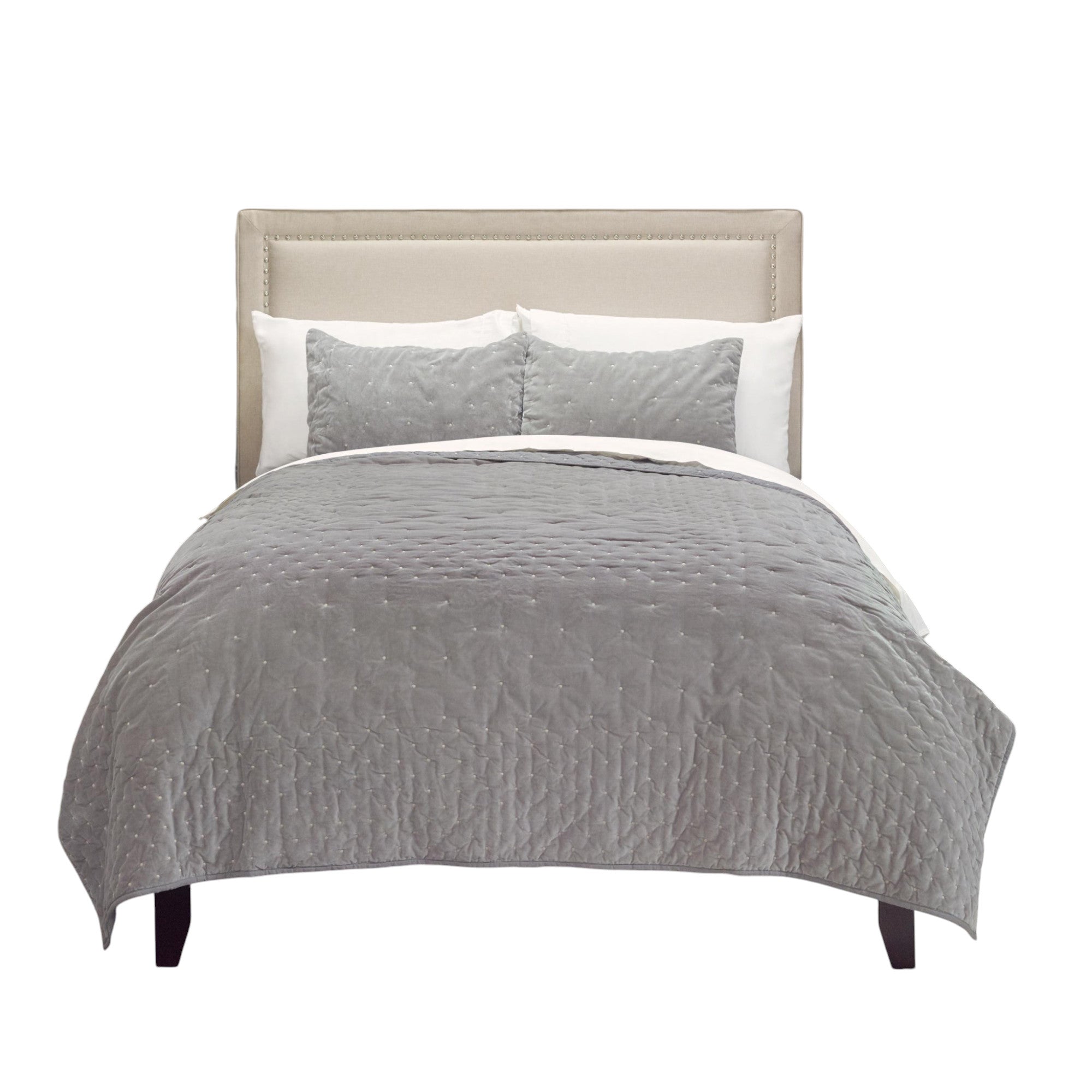 Gray Polka Dots Queen Quilt-Comforters and Quilts-DECOROLALA